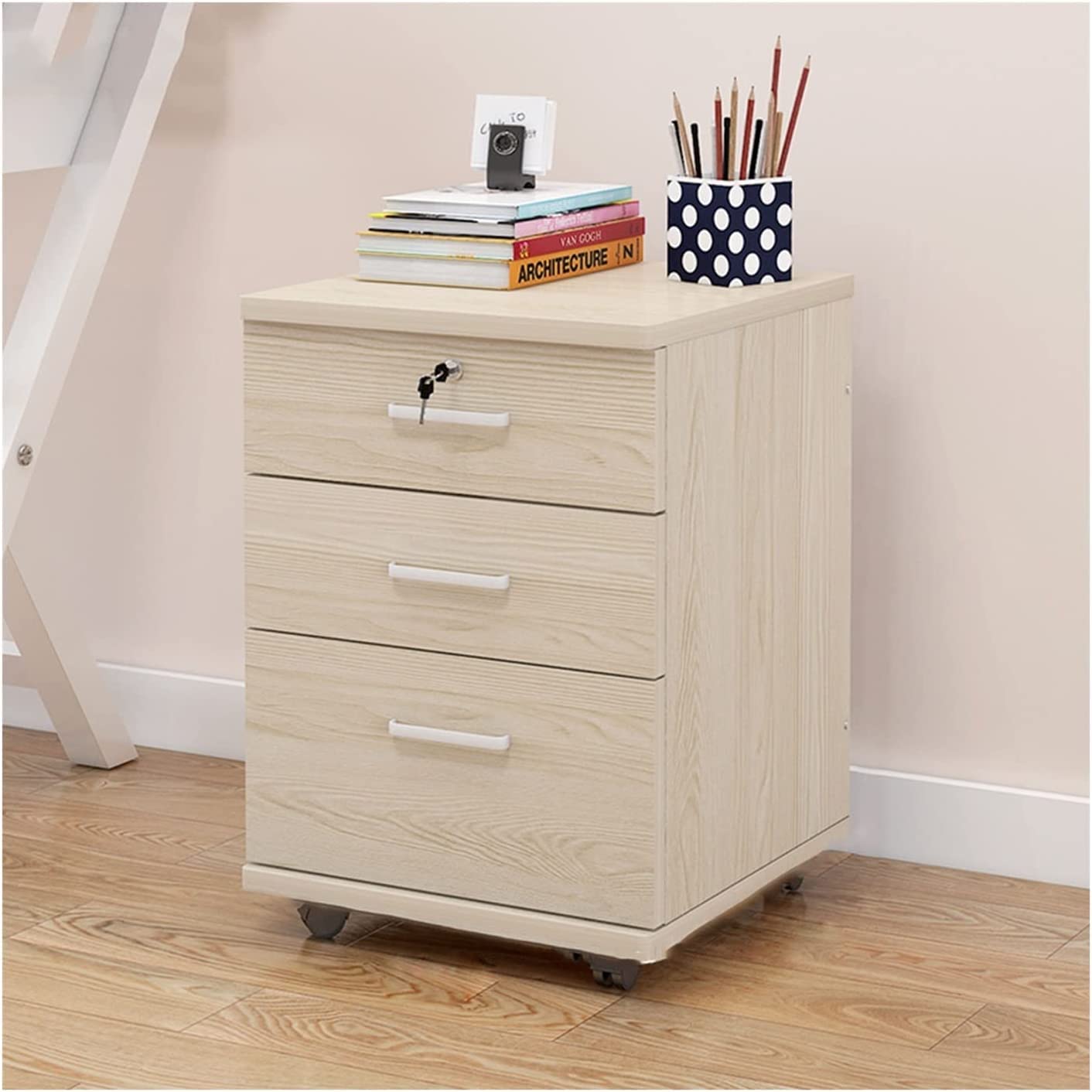 SaryEdge Office Storage File Cabinet Thickened Wall Cabinet/Office Mobile Storage Cabinet Three Drawers White File Cabinet Storage,