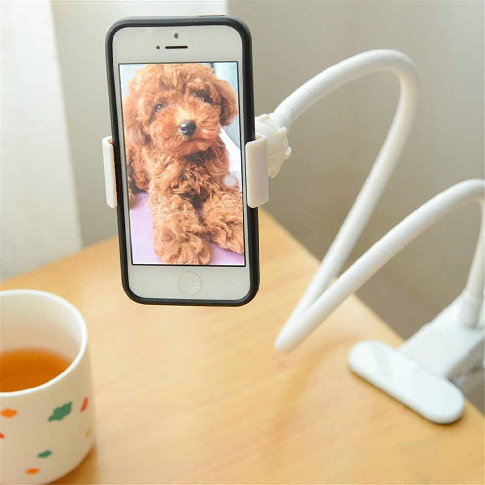 AMS Universal Cell Phone Holder, Clip Holder, Lazy Bracket Flexible Long Arms for All Mobile, Fit On Desktop Bed Mobile Stand for Bedroom, Office, Kitchen (White)