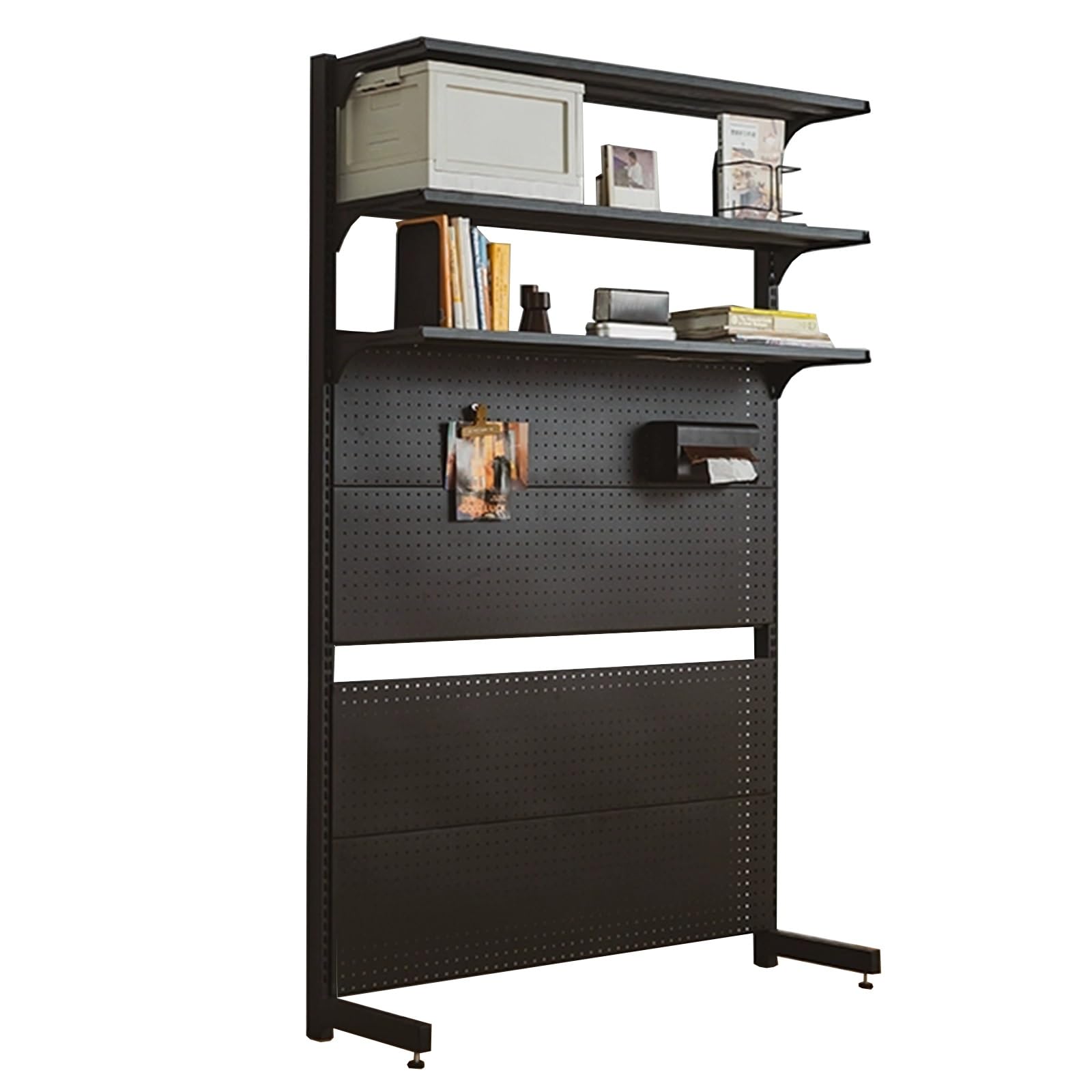 Wszechstronne metalowe panele Pegboard do ekspozycji, 3-warstwowy stojak do przechowywania laminatu, czarny organizer na książki, tablica na kołki 60 cm do domu i biura, trwała i stylowa