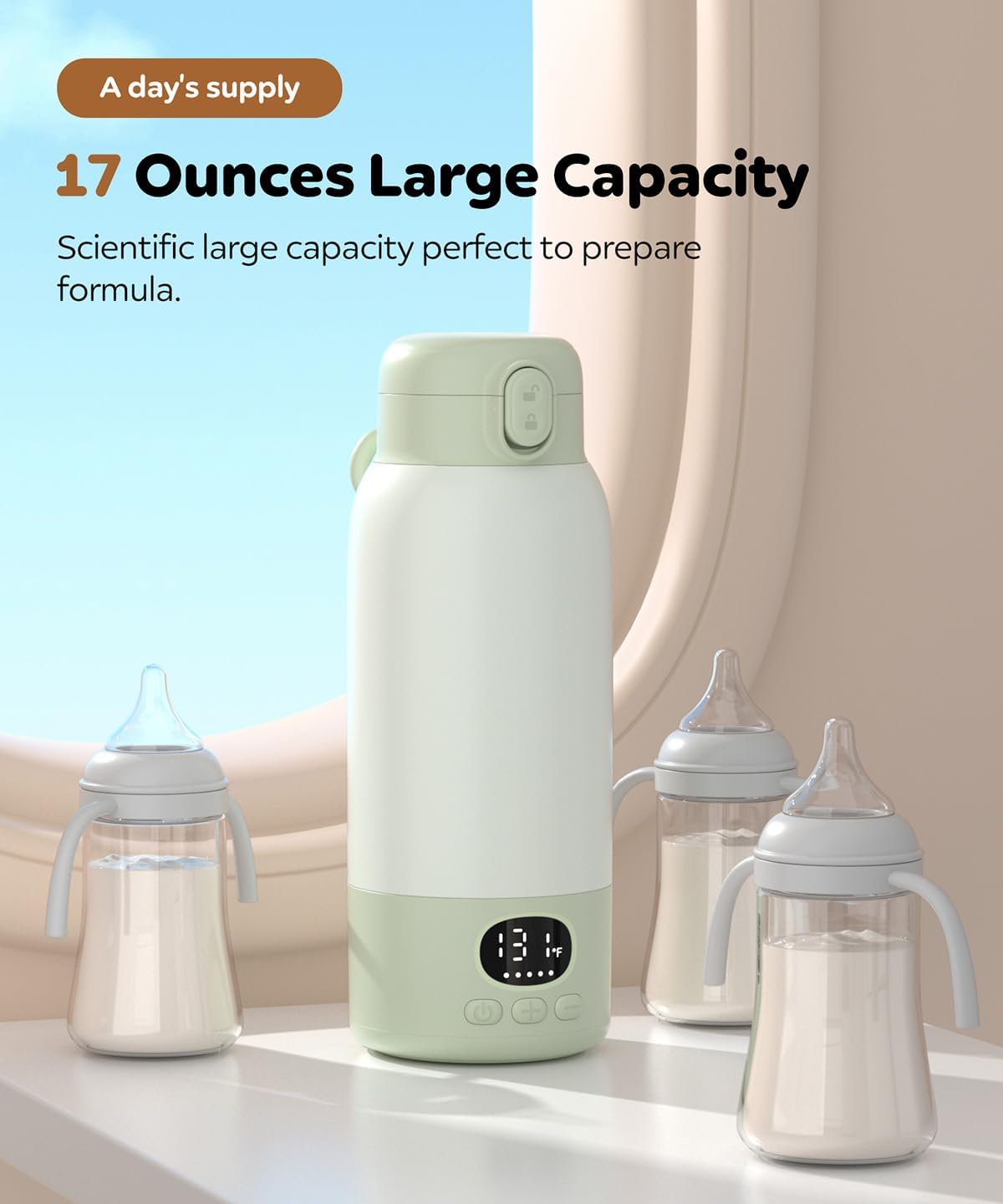 Portable Bottle Warmer 17oz Bottle Warmer for Breast Milk Formula & Water, Fast Heating, Long Battery Life & Large Capacity, Suitable for Baby Outdoor Travel Green - Image 3