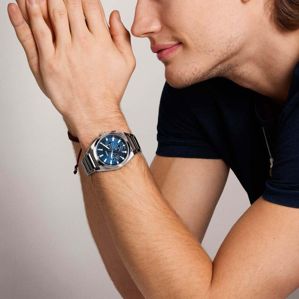 Fossil Everett Herrenuhr, Quarz-Chronographenwerk mit Edelstahl- oder Lederarmband