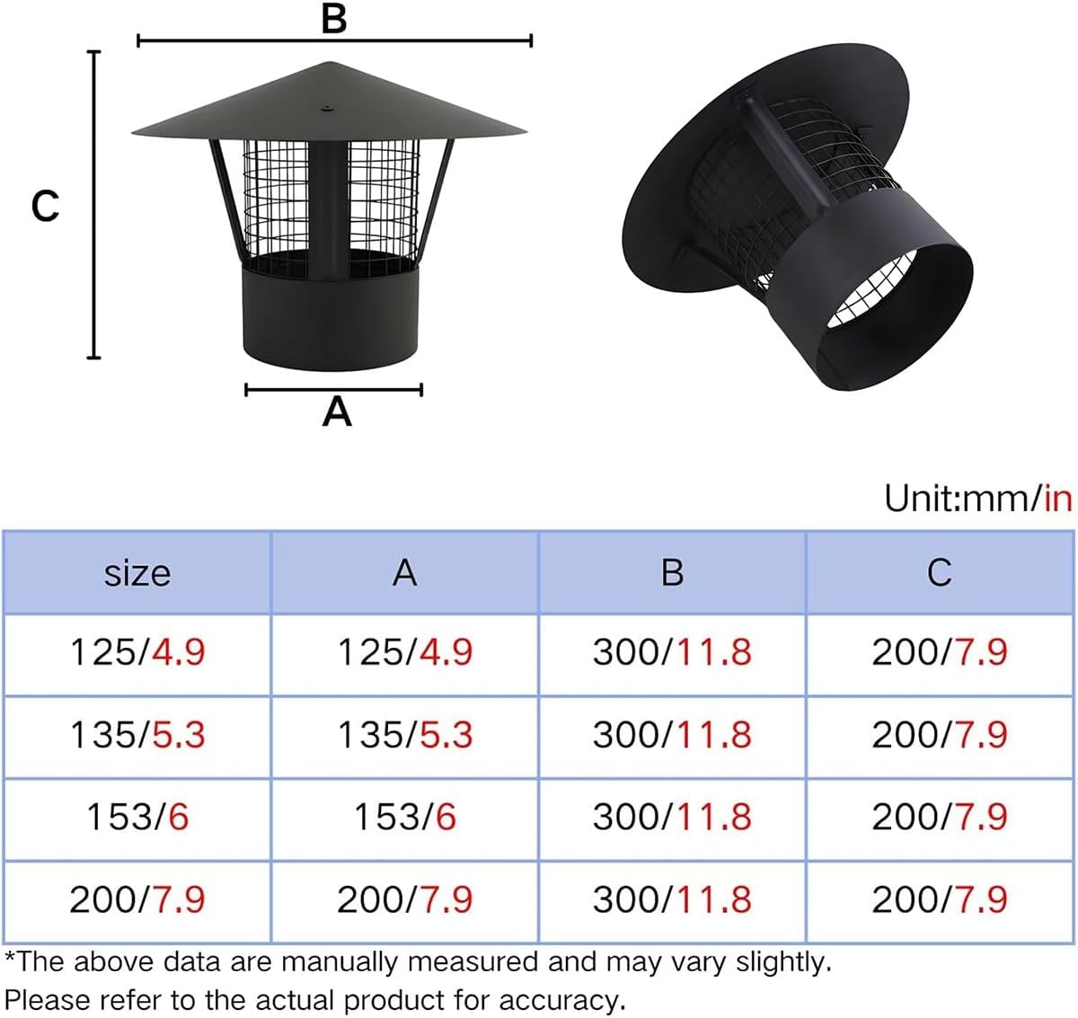 304 Stainless Steel Chimney Rain Cap, Chimney Rain Cap Ventilation Cover, Stainless Steel Air Vent Fireplace Chimney Cover, Roof Round Rain Cover(153mm/6 inches)