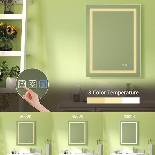 Miniatura 5 de ESDIY - Espejo de tocador de baño LED de 24 x 32 pulgadas, espejo de pared de baño iluminado, antiniebla, regulable, luz nocturna, 3000 K, 5000 K y