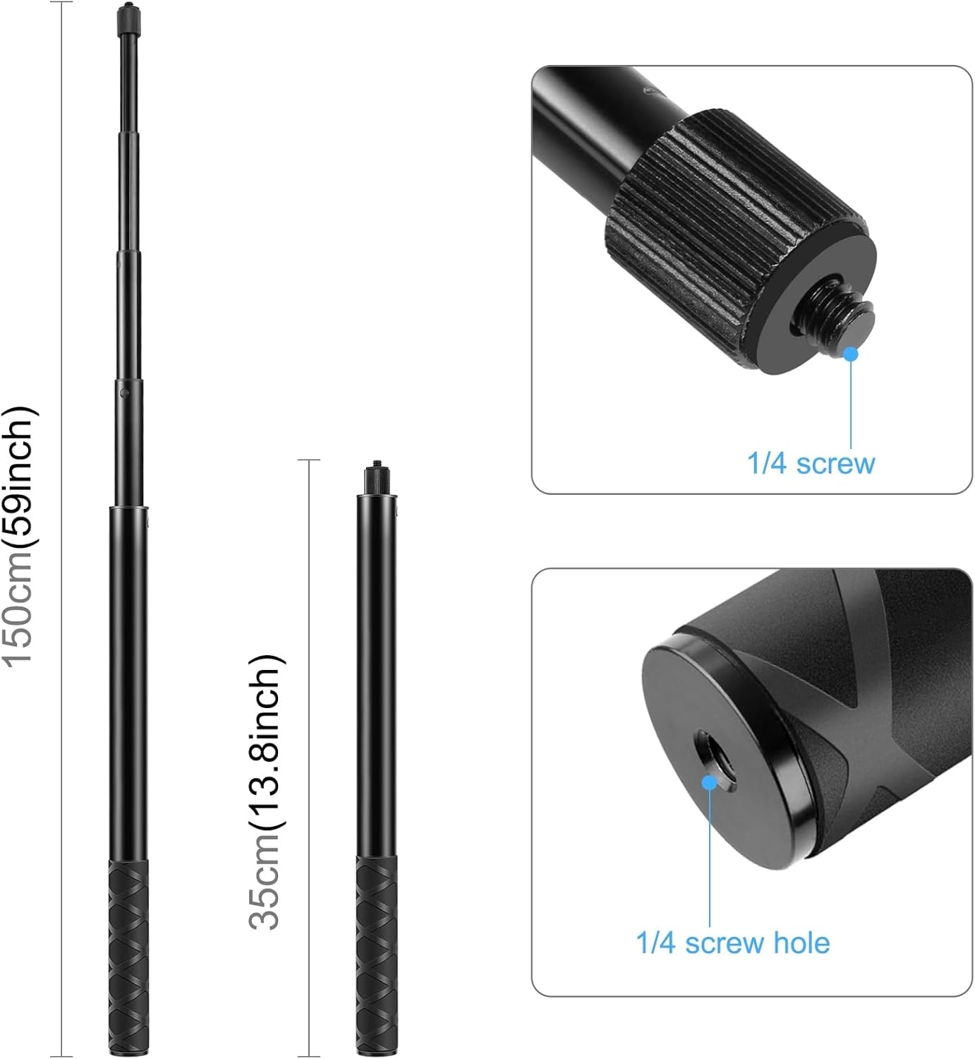 PULUZ Motorcycle Bike Handlebar Double clamp Mount with 59" Invisible Selfie Stick for insta360 X4/X3/X2/XONE/GO2/3 Action Camera