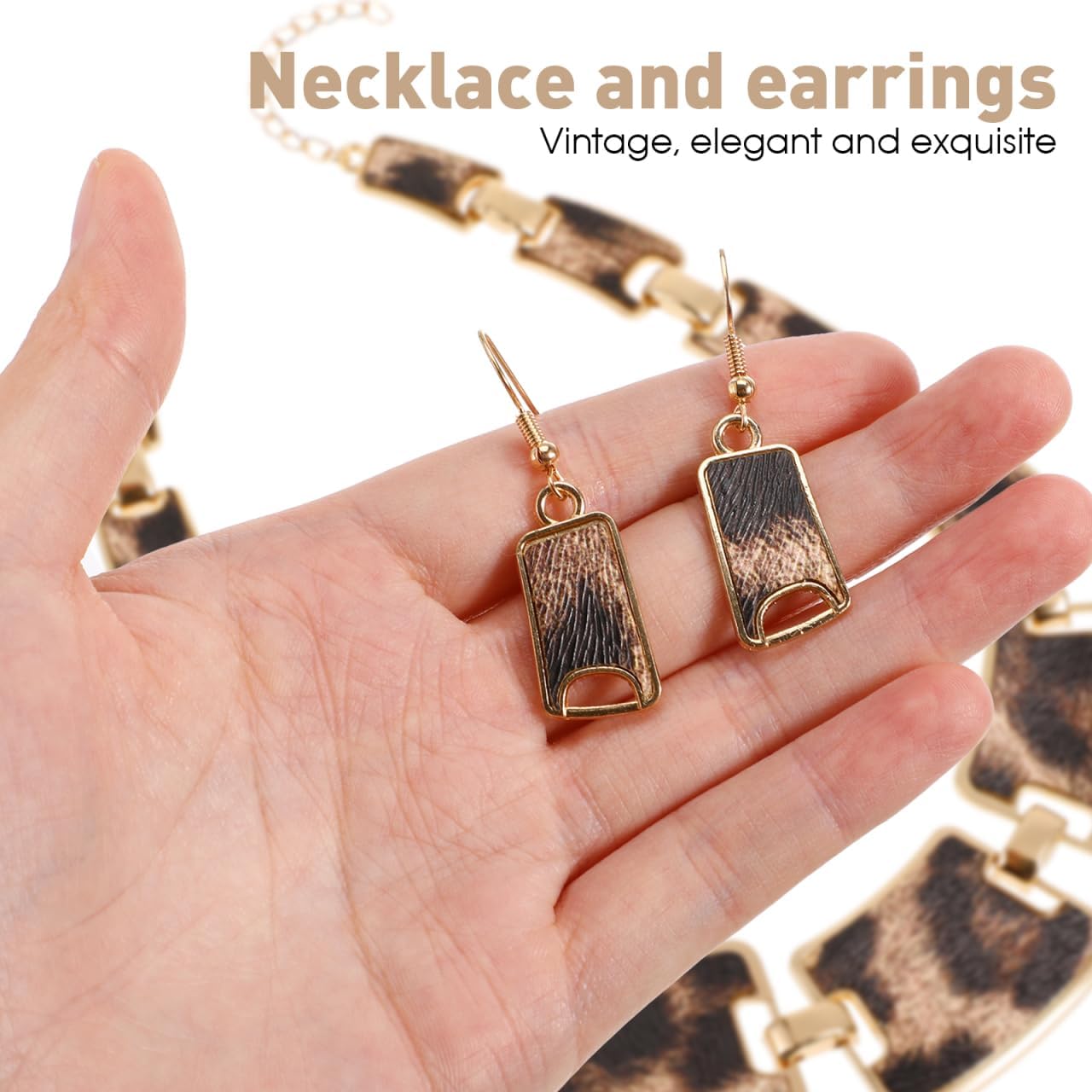 IMIKEYA Luxurious Leopard Print Necklace Earring Set Metal Jewelry for Women for Special Events Daily Wear, 38.00X3.50X0.50CM, Metal, alloy - Image 6