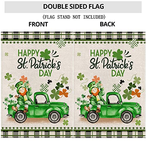 Ekorest Happy St Patrick's Day Garden Flag 12X18 Inch Vertical Double Sided Buffalo Plaid St. Patricks Truck With Leprechaun Shamrock Small Yard Flag For Outdoor Farmhouse Holiday Decoration #TOP2