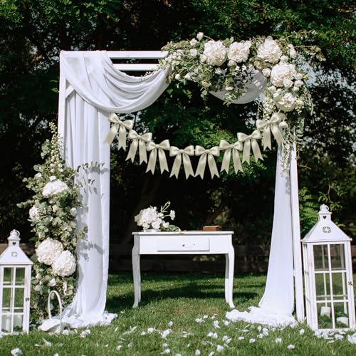 Image of 1 String of 8PCS Ivory White Bow Garland Banner Decoration,Pre-Strung Satin Ribbon Ornaments for Birthday,Bachelorette Party,Bridal Shower,Wedding,Engagement,Baby Shower,Graduation Decor,Anniversary
