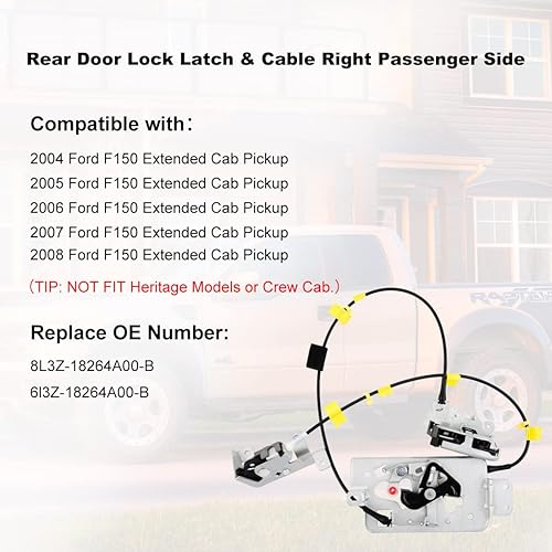 Miniatura 6 de Conjunto de cables del actuador del pestillo de bloqueo trasero de la puerta superior e inferior del lado derecho del pasajero para Ford F150