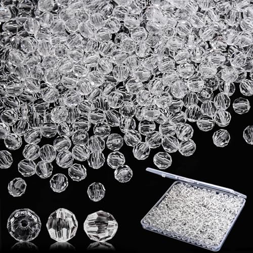 BONNY BOXX 2000pcs 4mm Acrylic Faceted Round Crystal Beads Transparent White Loose Spacer Craft Beads for DIY Bracelet Necklace Earring Keychain Jewelry Making Bags Decoration