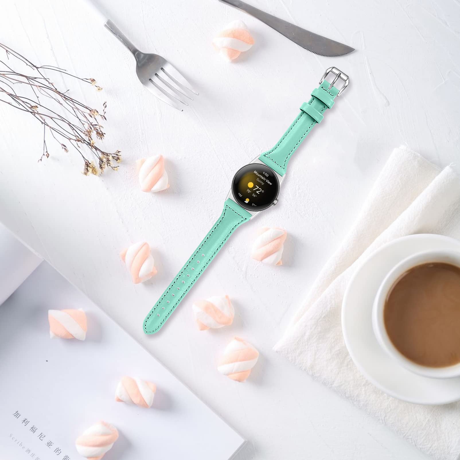 Bracelet de rechange fin en cuir véritable compatible avec Google Pixel Watch 2022 (abricot)