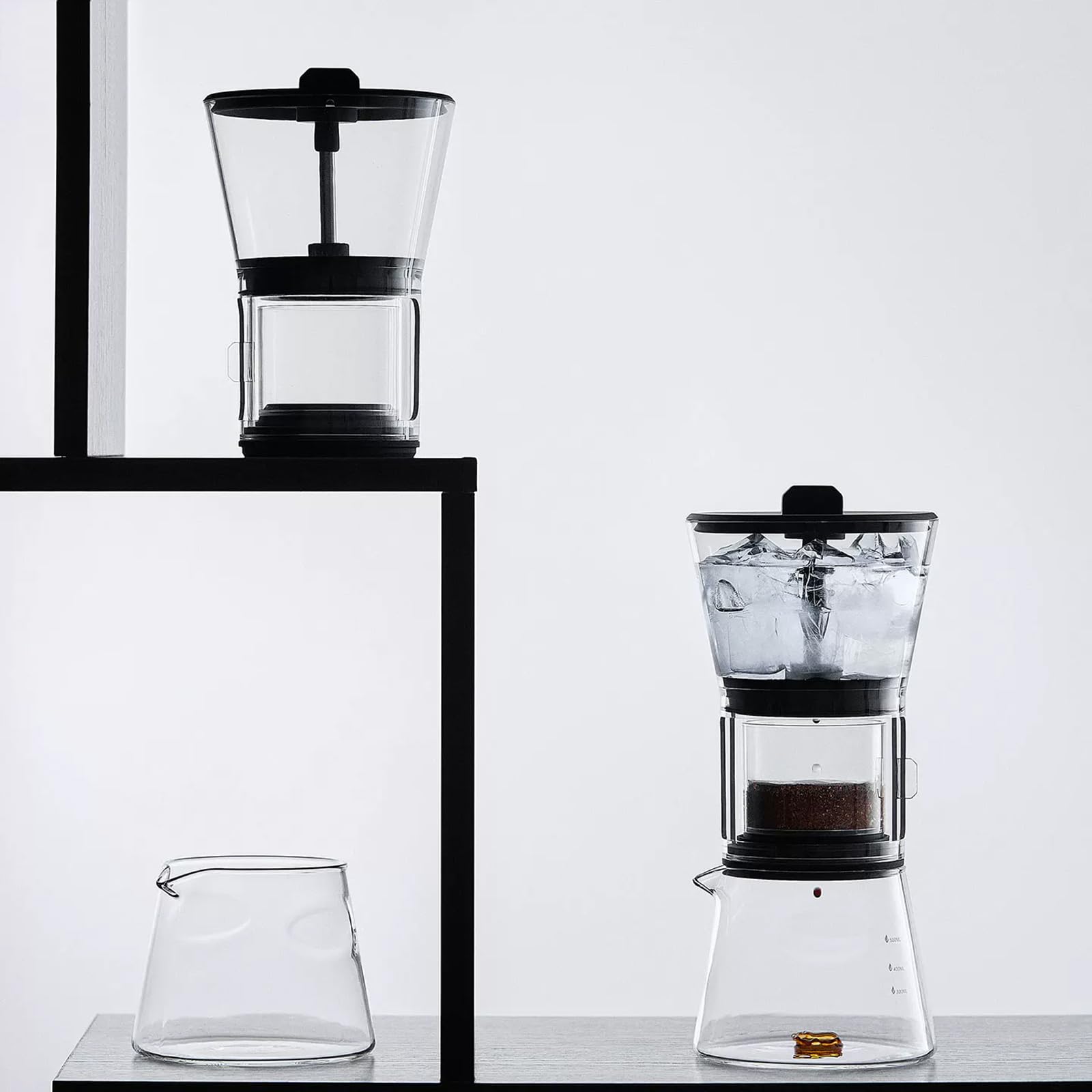 Generisch Ice Drip Coffee Maker, Pour-Over Coffee Maker Set, with 600ml Borosilicate Glass Pot, Stainless Steel Dripper, 6 Drip Speed Adjustment, for Home, Office, Parties