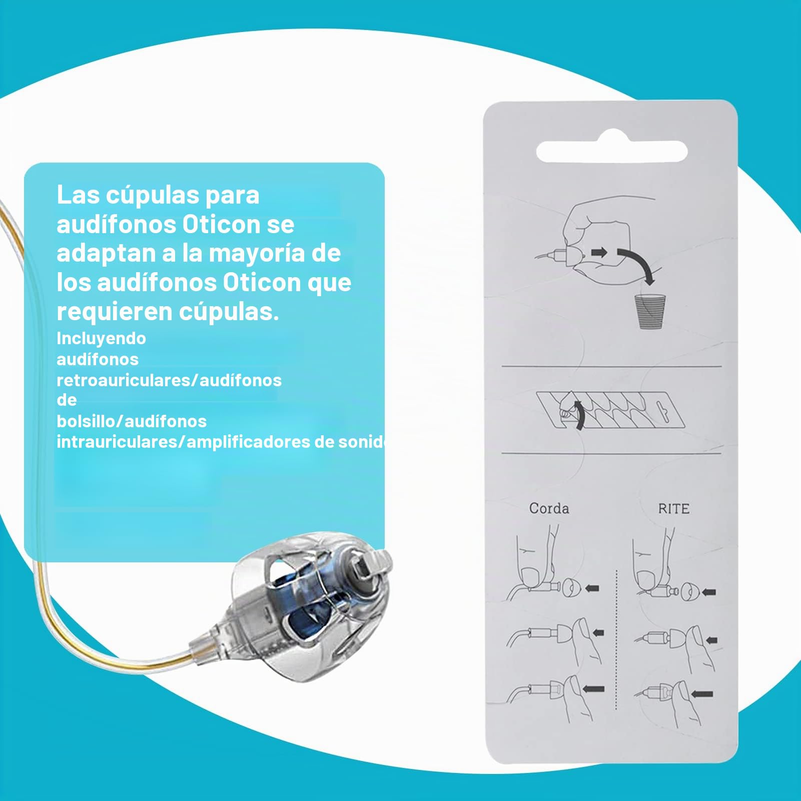 Cúpulas de audífonos para reemplazos Oticon, cúpulas de ventilación doble Oticon Minifit (8 mm/2 piezas), cúpulas universales para suministros de audífonos Oticon.