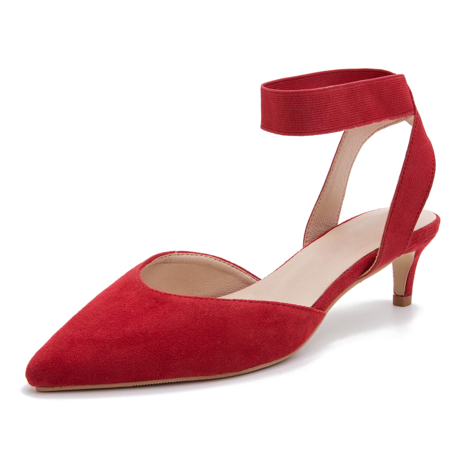 Women's Low Heel Pumps Pointed Toe Kitten Heels Ankle Strap Dress Pumps Shoes