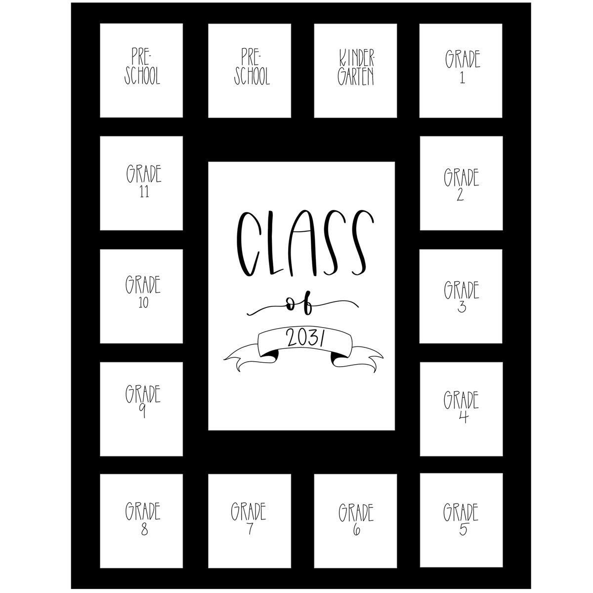 Rustic Red Door Co. RRD Class of 2031 Photo Mat (11 x 14) - Photo Collage Picture Frames Mat for School Pictures School Picture Frame Pre-K to 12 Mat - No Frame Black Photo Mat (15 Photos)
