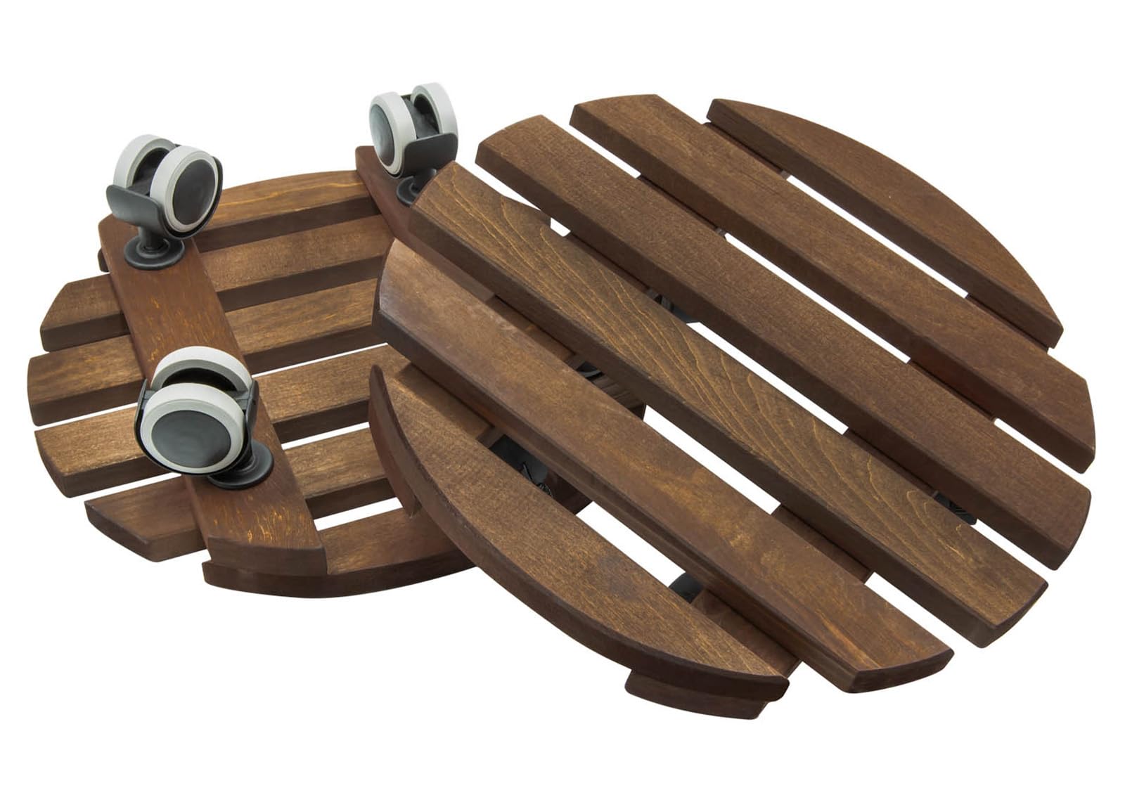Set 2 uds Base con Ruedas para Macetas Ø 30 cm – Listones de Madera de Aliso FSC 15,5 mm de Espesor, hasta 100 kg, Ruedas 360° Silenciosas con Freno, Interior/Exterior, Resistente a UV y Humedad