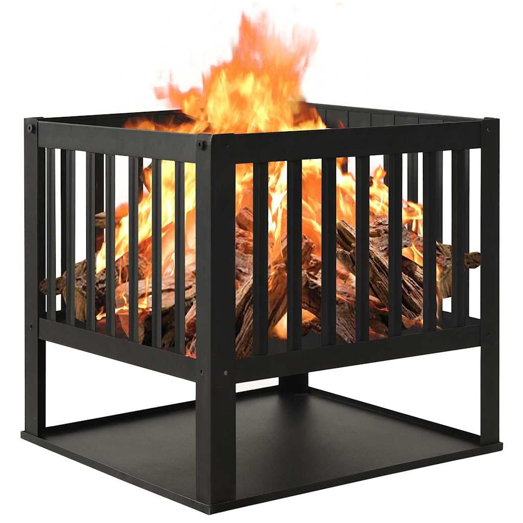 Feuerstelle Stahl 40 x 40 x 40 cm Schwarz Kamin Ofen Schale zum Outdoor Einsatz für Terrasse Garten Wärme
