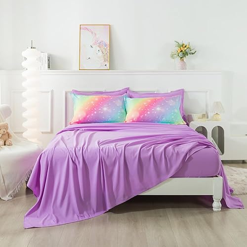 Miniatura 4 de ADASMILE A & S Juego de edredón de arco iris tamaño individual para niñas, 5 piezas, teñido anudado, juego de ropa de cama de arcoíris en una bolsa