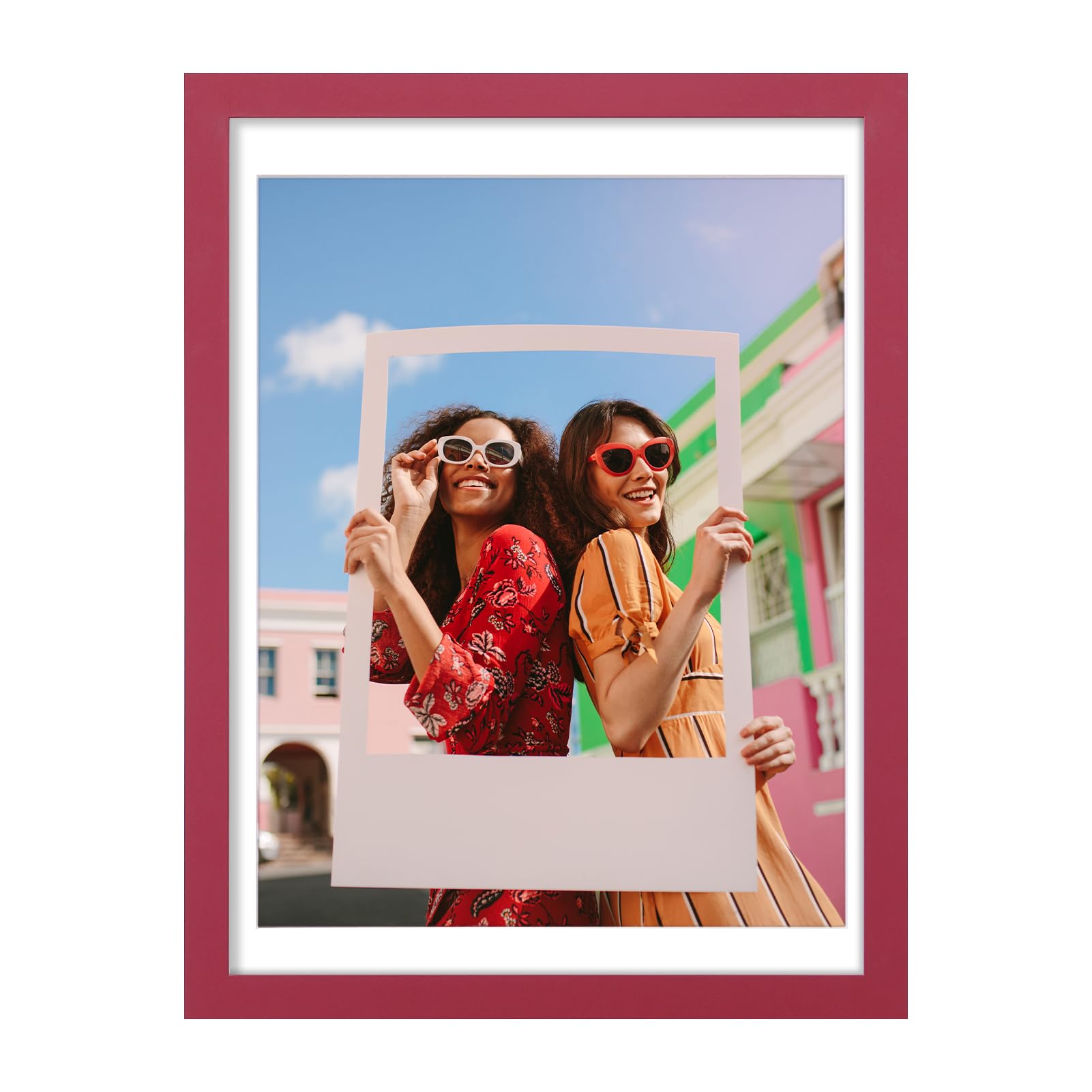 Vittanly 12x16 Picture Frame, Engineered Wood with Shatter Resistant Plexiglass, Display Pictures 11x14 with Mat or 12x16 without Mat, Poster Frame for Wall Display, Red, 1 Pack