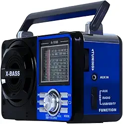 Rádio AM FM Retrô Vintage Portátil Com Bluetooth Cartão SD TF Auxiliar Recarregável Bivolt 110v 220v AD-1088 Antigo a Pilha e Tomada com Lanterna Univerza (Azul)