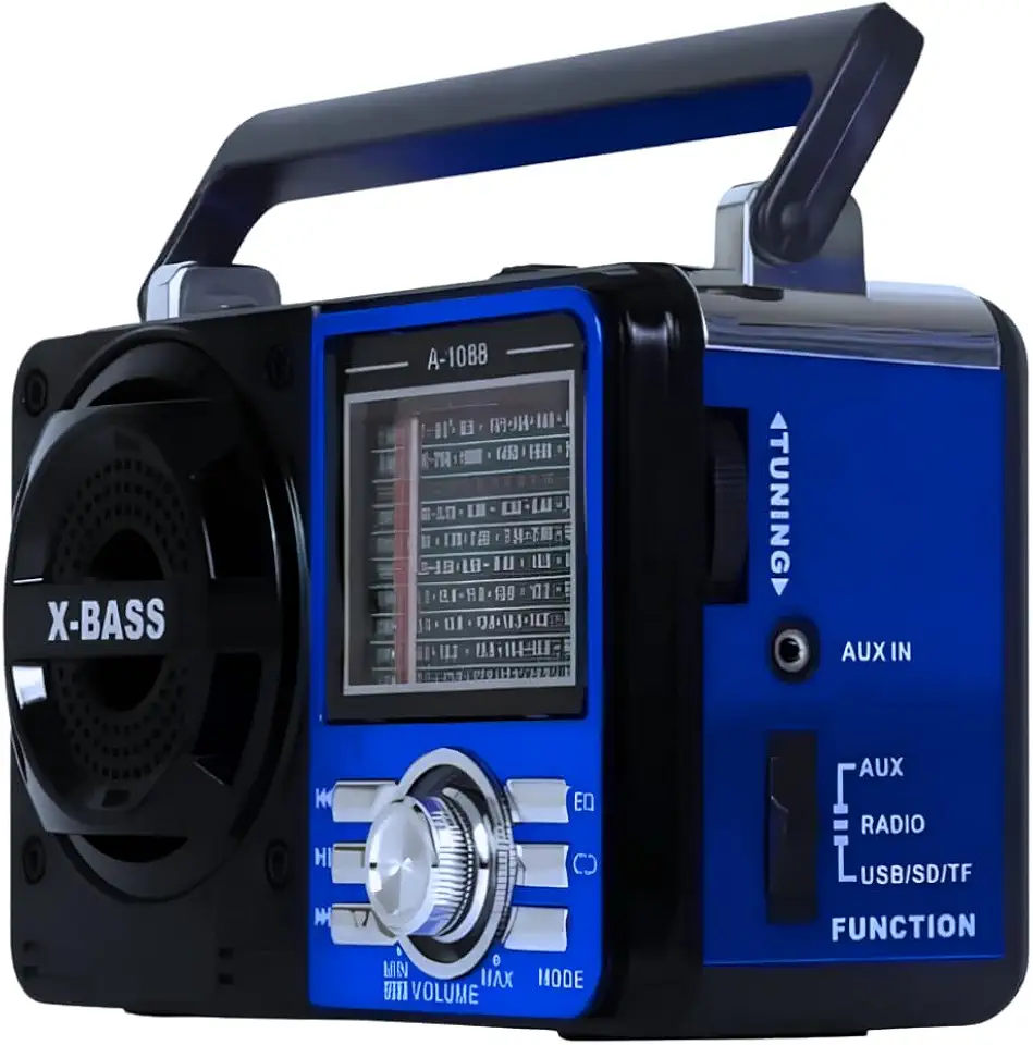 Rádio AM FM Retrô Vintage Portátil Com Bluetooth Cartão SD TF Auxiliar Recarregável Bivolt 110v 220v AD-1088 Antigo a Pilha e Tomada com Lanterna Univerza (Azul)