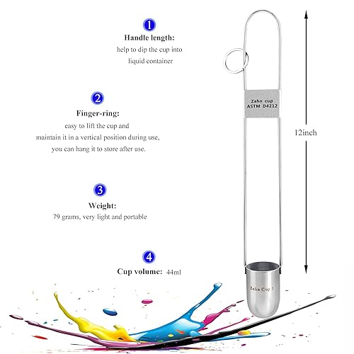 Miniatura 2 de Taza de la viscosidad de la inmersión de la taza de Zahn, tipo viscosímetro del acero inoxidable de la inmersión para la prueba La viscosidad del