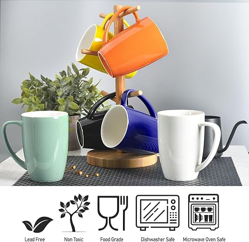 Miniatura 2 de homEdge Juego de tazas de porcelana, taza de 16 onzas para té, latte, moca, chocolate caliente, juego de 6, color blanco