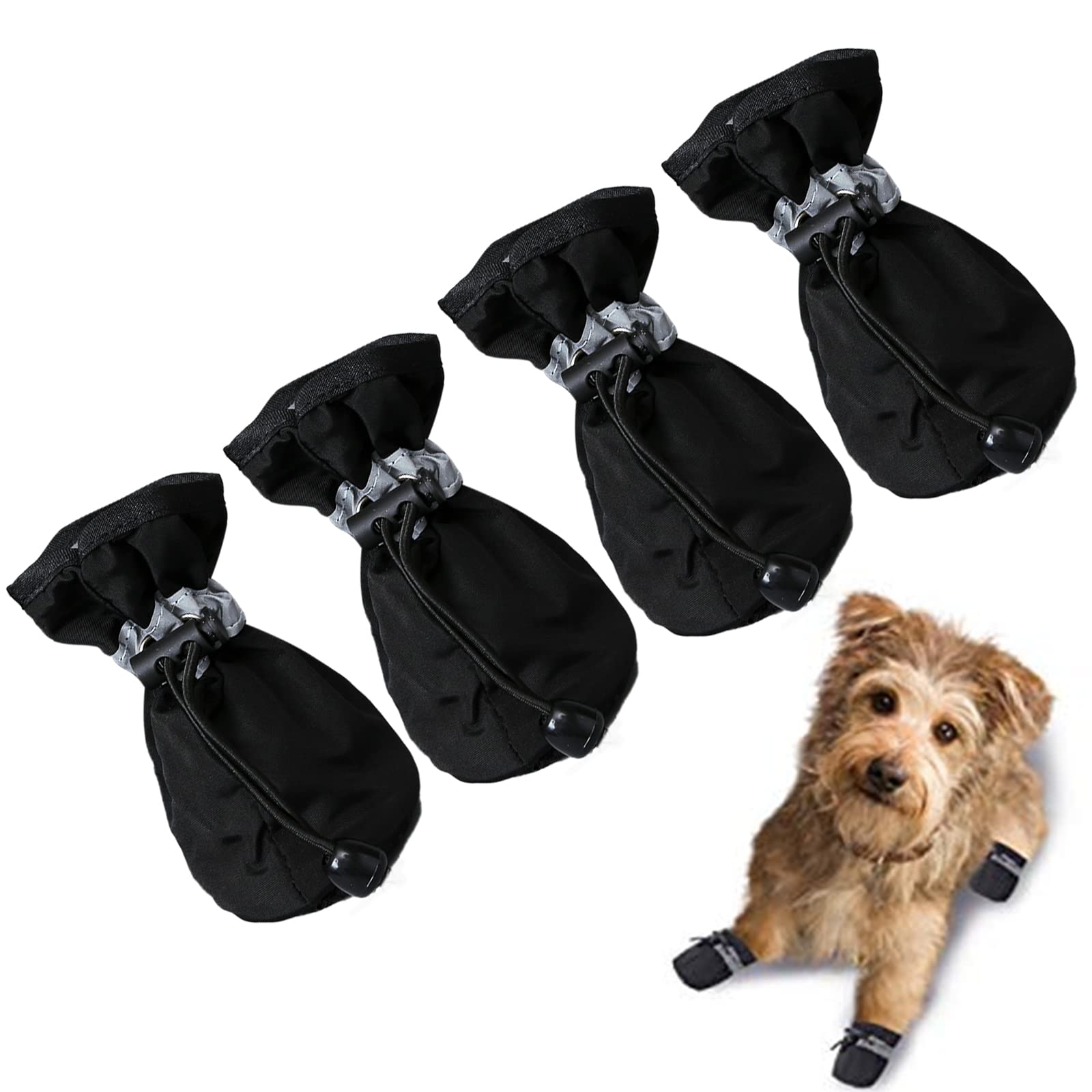 4 PCSDog Shoes for Hot Pavement Paw Protector, Anti-Slip Sole Summer Cat Dog Boots with Reflective Straps for Small Medium Dogs (Black, M)