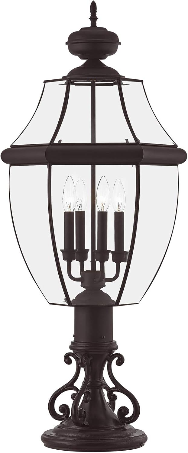 Livex Lighting 2358-04 Outdoor Post with Clear Beveled Glass Shades, Black