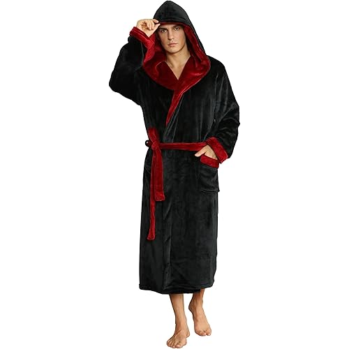 U2SKIIN Mens Hooded Robe, Plush Robes for Men Long Fleece Bathrobe