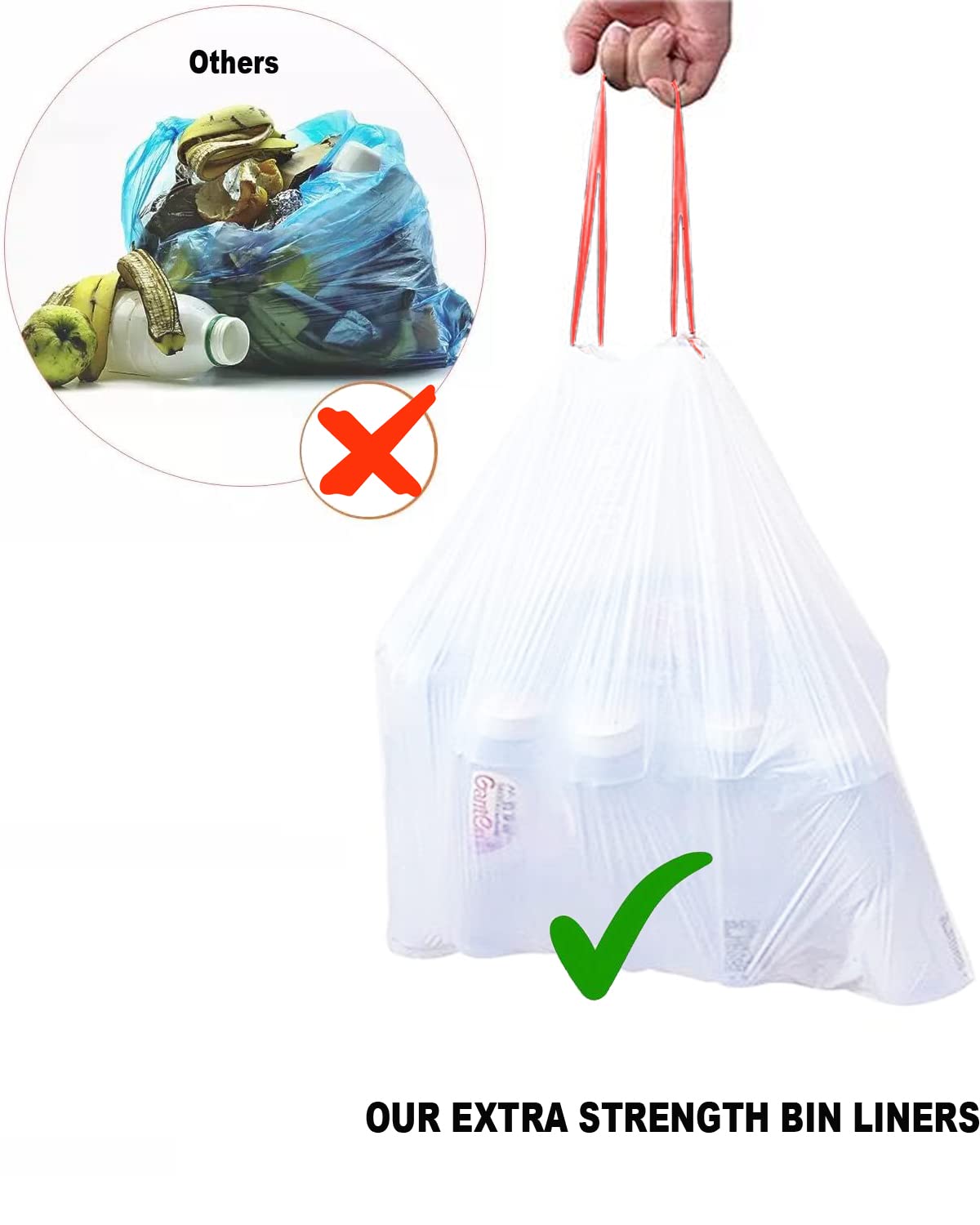 BEIDOU-PAC Worki na śmieci ze sznurkiem, 200 sztuk, wielorakie składane worki na śmieci, małe kuchenne worki na śmieci, bezwonne i bardzo grube białe plastikowe worki na żywność do domu, biura,