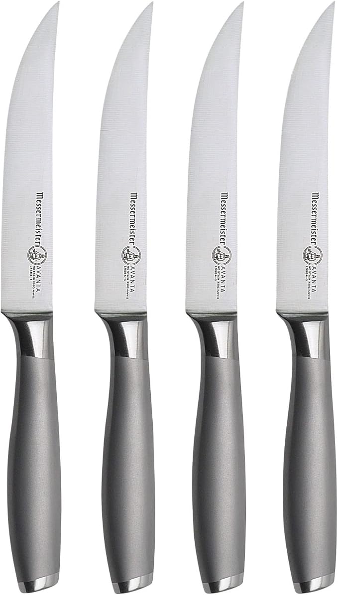 Messermeister Avanta 4Piece Fine Edge Steak Knife Set, Steel/Black