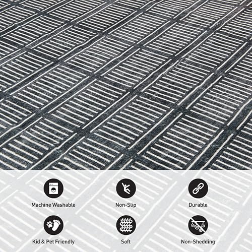 Rugshop Bohemian Stripe Lines Washable Non Slip Area Rug 2' x 3' Black