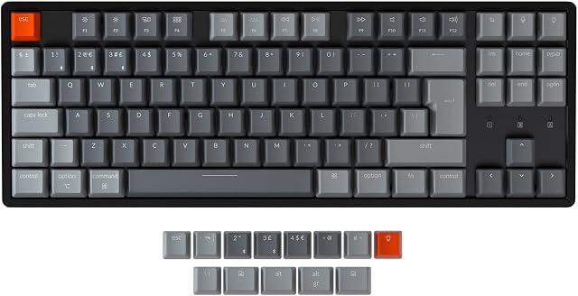 Keychron K8 Wireless Bluetooth/USB Wired Mechanical Keyboard, Hot-swappable Tenkeyless 87 Keys ISO-UK-Layout RGB LED Backlit Gateron Blue Switch N-Key Rollover, Aluminum Frame for Mac and Windows