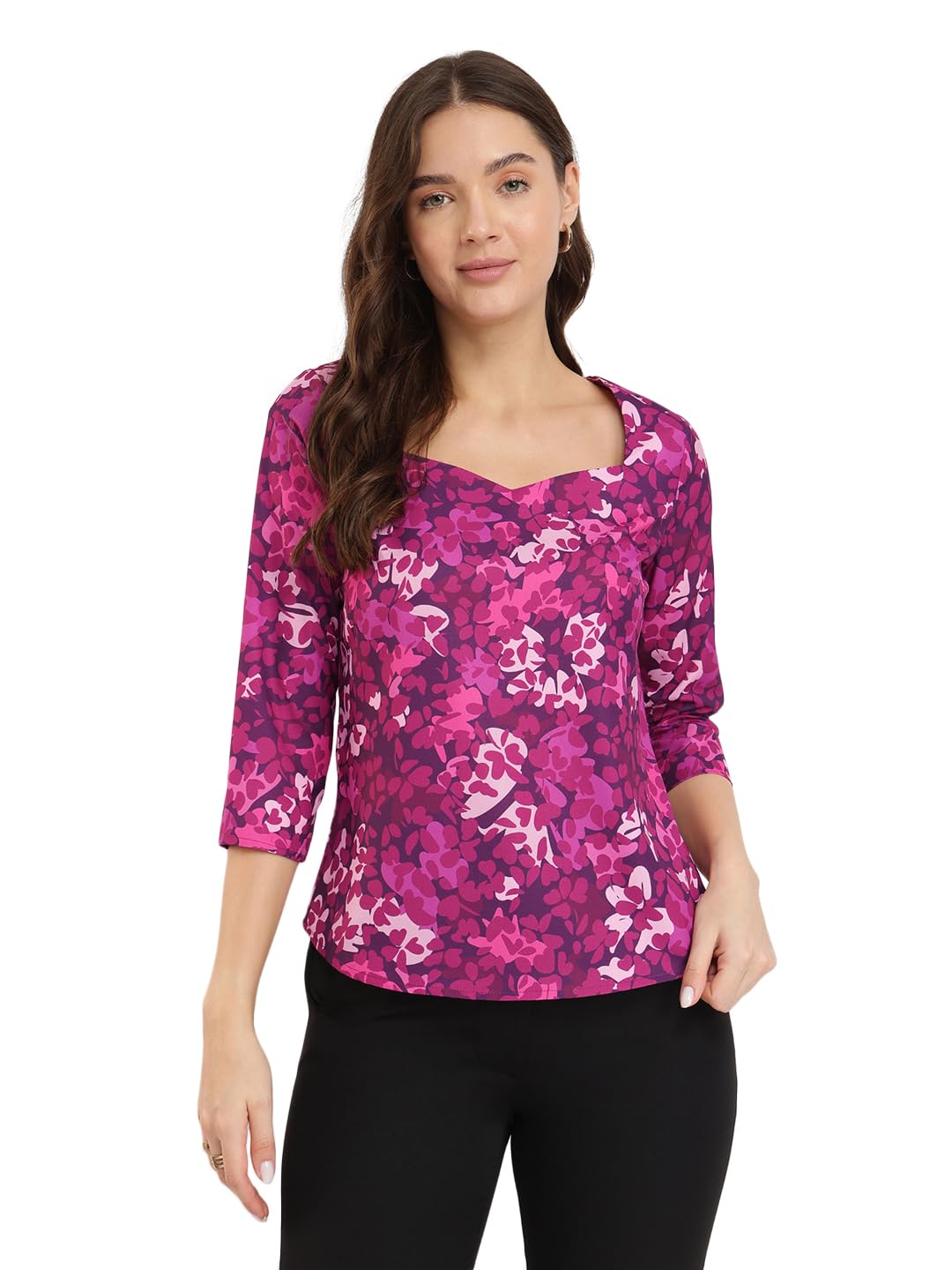 fablestreet Women Sweetheart Neck Polka Top | 3/4th Sleeve Relaxed Fit Top | Perfect for Outings-picture-29