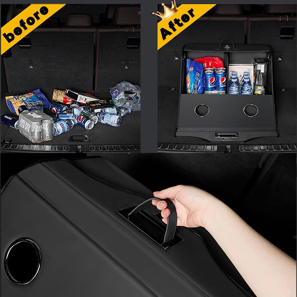 Leather Trunk Organizer,Foldable,Multi-Compartment,With Breathable Holes for Car SUV Truck MPV,Camping Picnic,Home Middle 20.8 * 13.7 * 13.7 inch Black