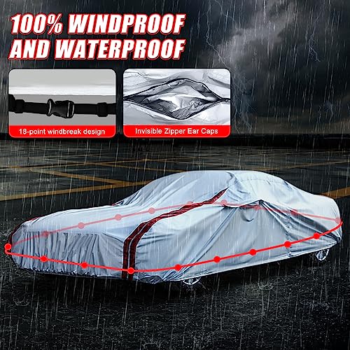 Image of Waterproof Car Covers Replace for 1984-1996 Corvette C4, 6 Layers All Weather Custom-fit Car Cover with Zipper Door & 18 Ponit Windproof Bands for Snow Rain Dust Hail Protection