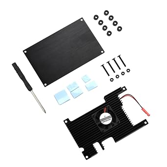 Cover Case with Cooling Fan for Orange Pi 5/5B, Aluminum Alloy Case with Silicone Heatsinks Cooling Fan