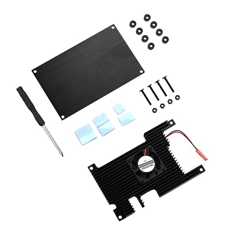Cover Case with Cooling Fan for Orange Pi 5/5B, Aluminum Alloy Case with Silicone Heatsinks Cooling Fan