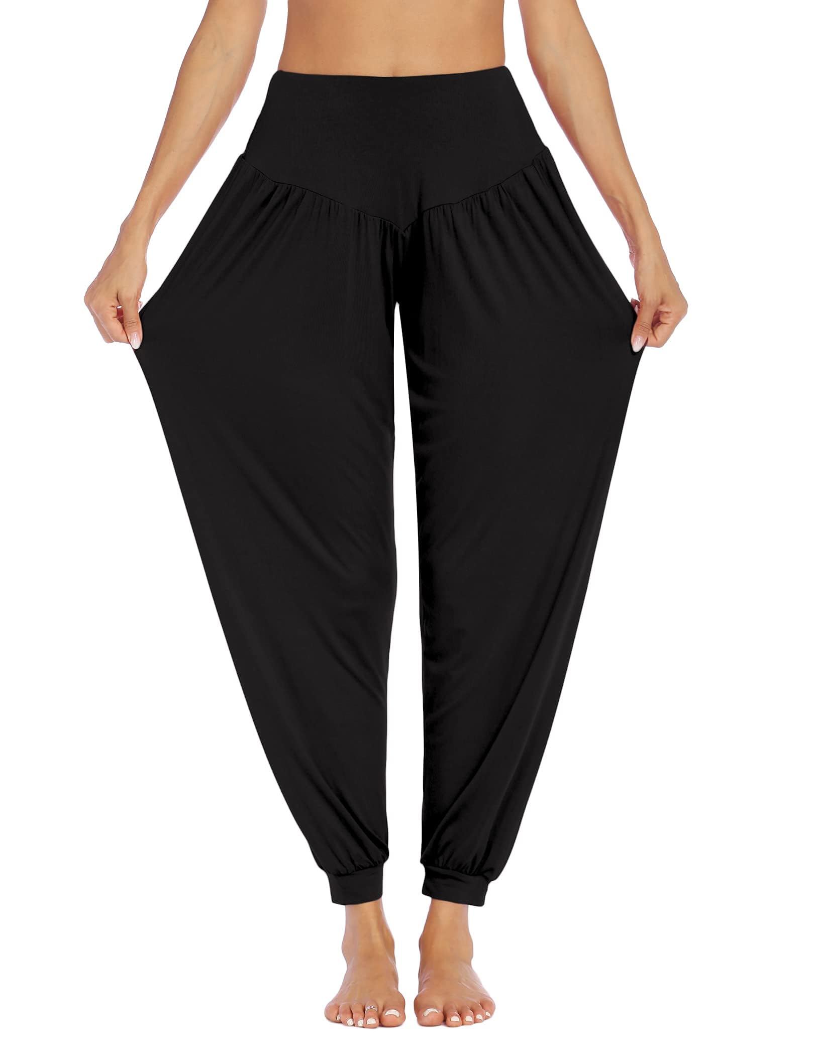 PINSPARK Pantalones de Yoga para Mujer Largos Bombachos Casuales de Cintura Alta Pantalón Bloomers Ancho con Cordones