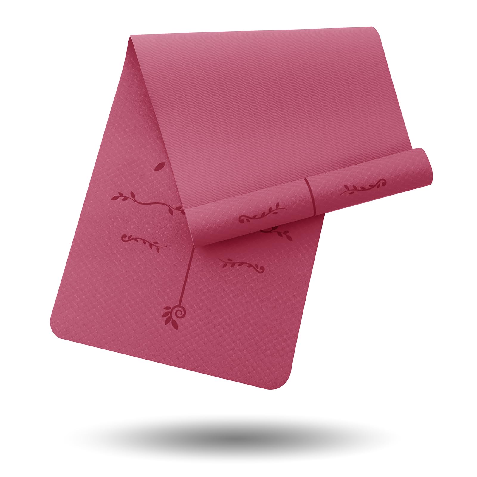 Narwhal Yoga Mat with Alignment Lines, Non-Slip Yoga Mat, Sports Mat for Fitness & Pilates, Gymnastics Mat, 6 mm, Environmentally Friendly TPE Material, 183 x 61 cm (Pink, 6 mm)