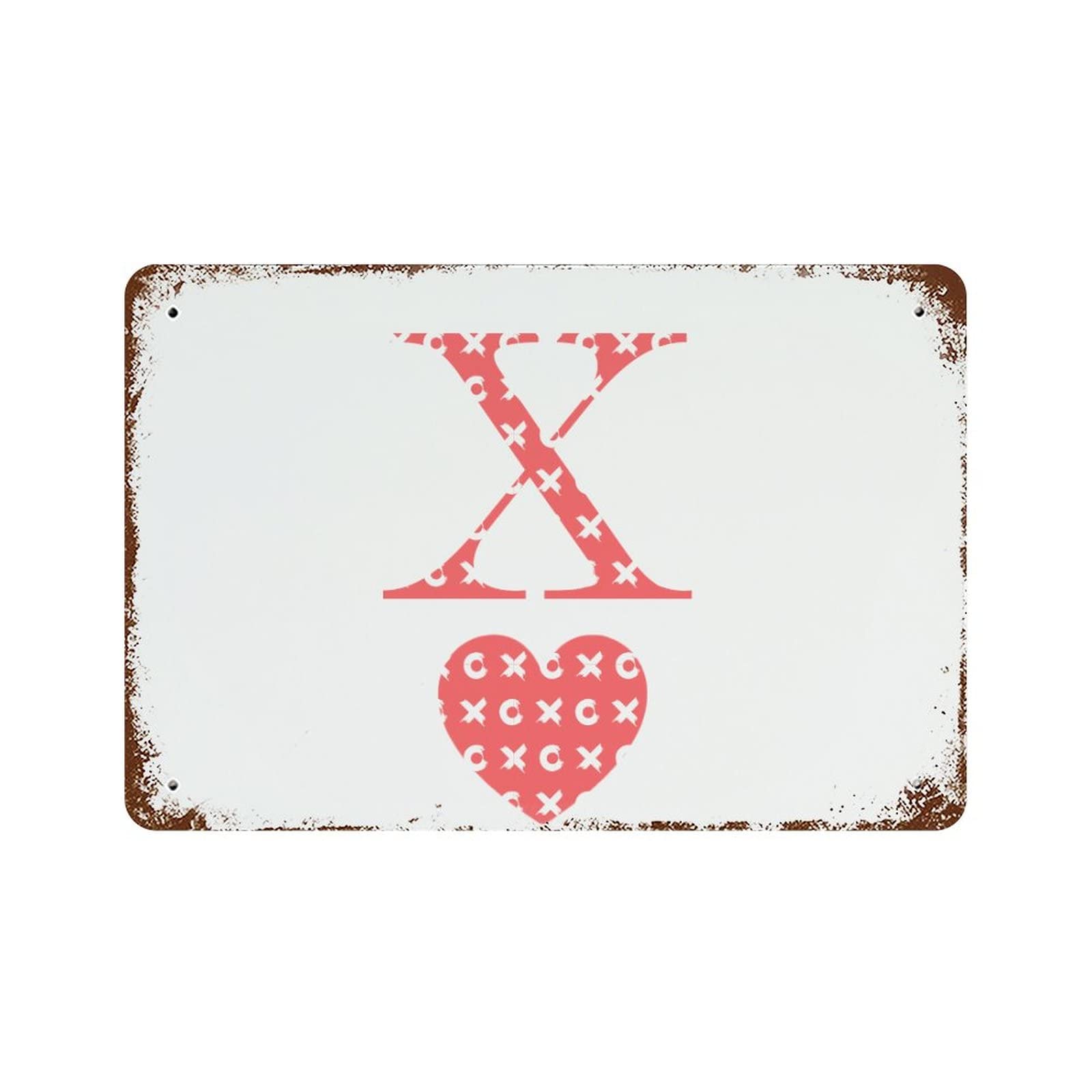 Plaque en aluminium avec lettre X en forme de cœur vintage retro