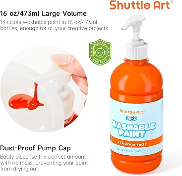 Shuttle Art 14 Colors Washable Paint for Kids, 16 oz Bulk Tempera Paint with Pump, Non-Toxic Kids Washable Paint for Art and Crafts, Home & School Must Haves