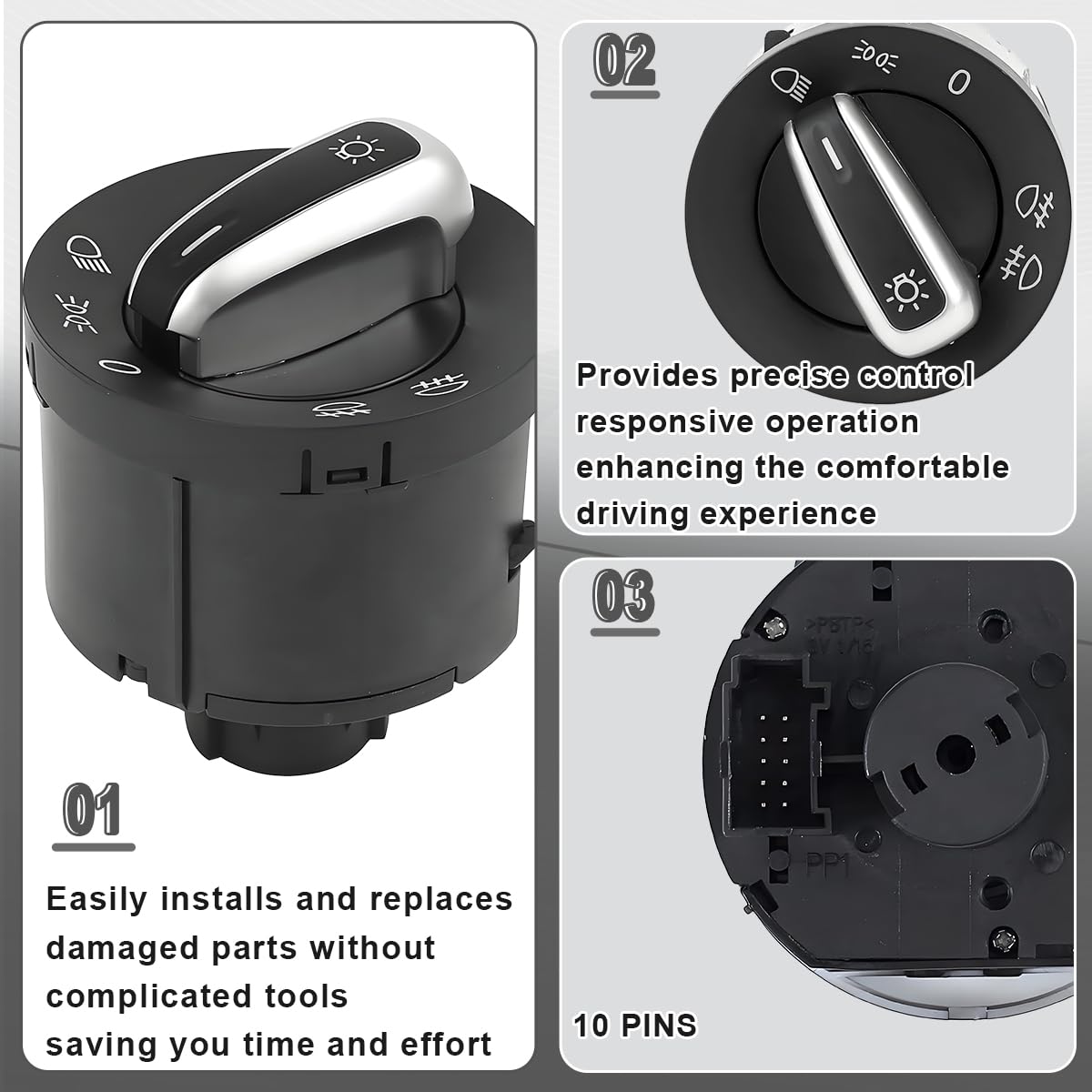 ZAMDOE 5ND941431A Interruptor de Faros para VW EOS 5 Plus 6 3 4 Passat B6 CC Variant Jetta Beetle Scirocco Transporter Sharan 3 para Seat Alhambra Estate Interruptor de Control de Faros antiniebla