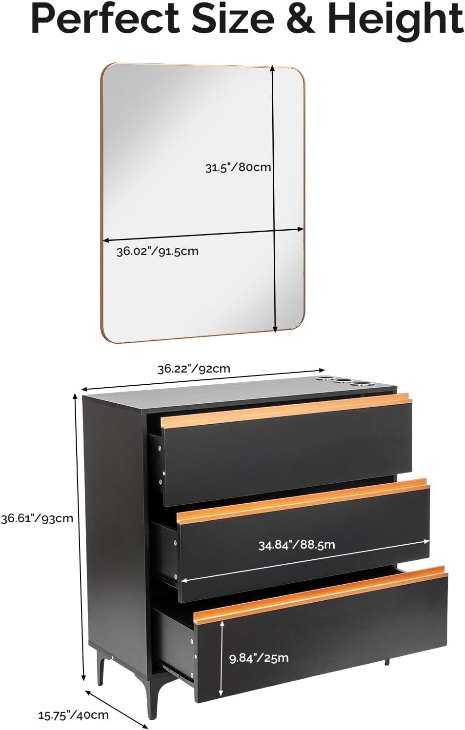 OmySalon Salon Station, Barber Station with Mirror & Drawers & Hair Dryer Holders, Professional Storage Styling Cabinet, Salon Stations for Hair Stylist Beauty Spa Dresser, Black
