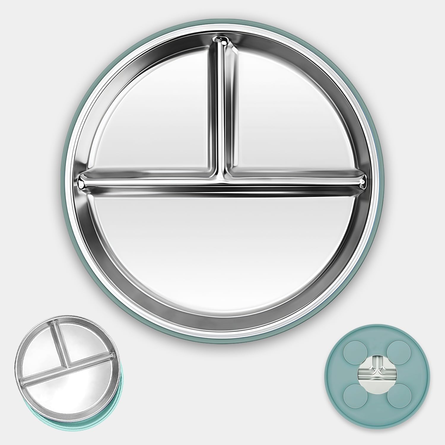 INFERNO Stainless Steel Baby Suction Plate | Divided Toddler Plate | Non-Slip & Non-Toxic (Green, 1 Pc)-image-26