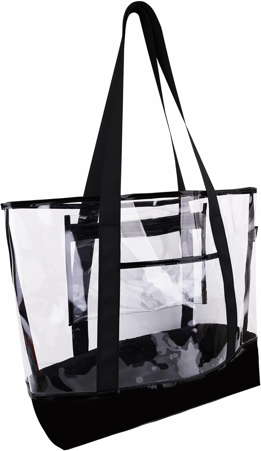 Large Clear Tote Bag, Stadium Approved Tote Bag for Work, Travel, Shopping (With Detachable Zipper Pocket)