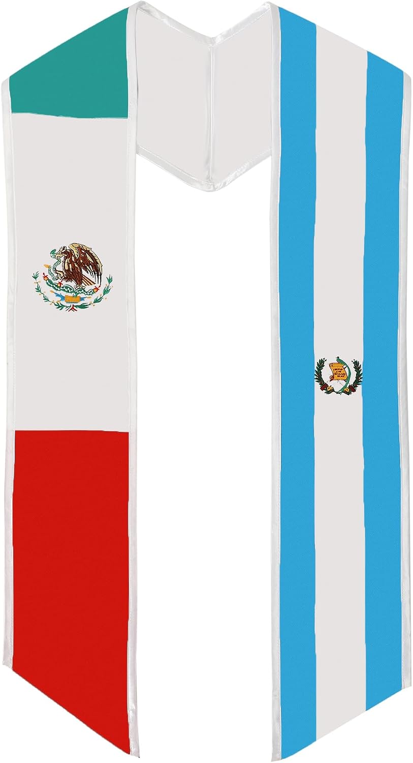 Unisex National Flag Graduation Stole Embroidery Sash for Study Aboard International Students 72'' Long