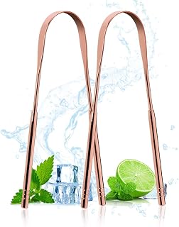 ACWOO Tongue Cleaner Stainless Steel, 2 Pieces Tongue Scraper Set, Adult Tooth Scraper Oral Care Cleanser, Tongue Scraper Probadent Against Bad Breath Tongue Brush Heals Bad Breath (Rose Gold)