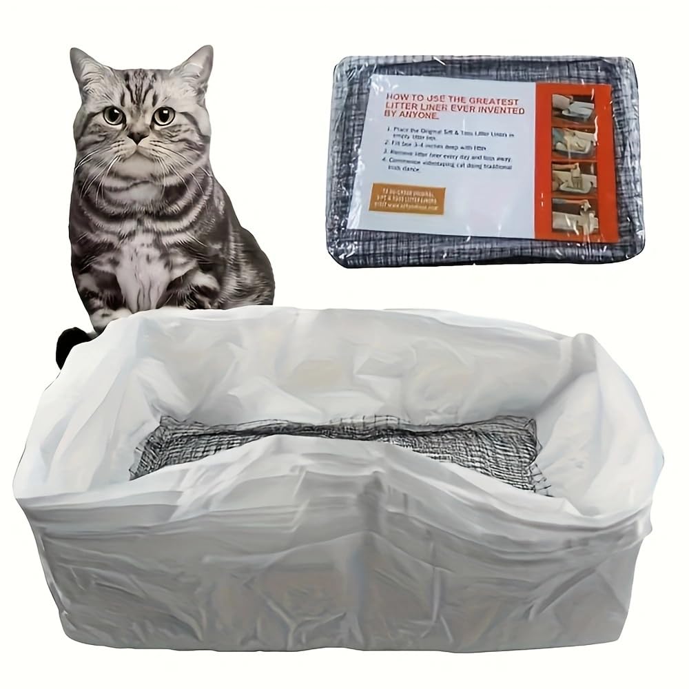 Hercaise Sifting Cat Litter Liners: 5-Pack Extra Large Disposable Liners with Drain Holes & Drawstring – Leak-Proof, Easy to Clean (19x15x7 Inches, Fits Most Litter Boxes)