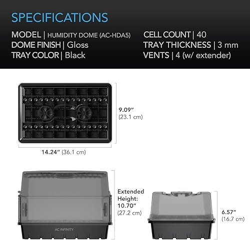 Miniatura 6 de AC Infinity Humidity Dome, Heavy-Duty Germination Kit with 3 mm Thickest Dome, Sturdy Drip Tray, 5x8 Cell Seedling Tray, Vented Height Extension Kit